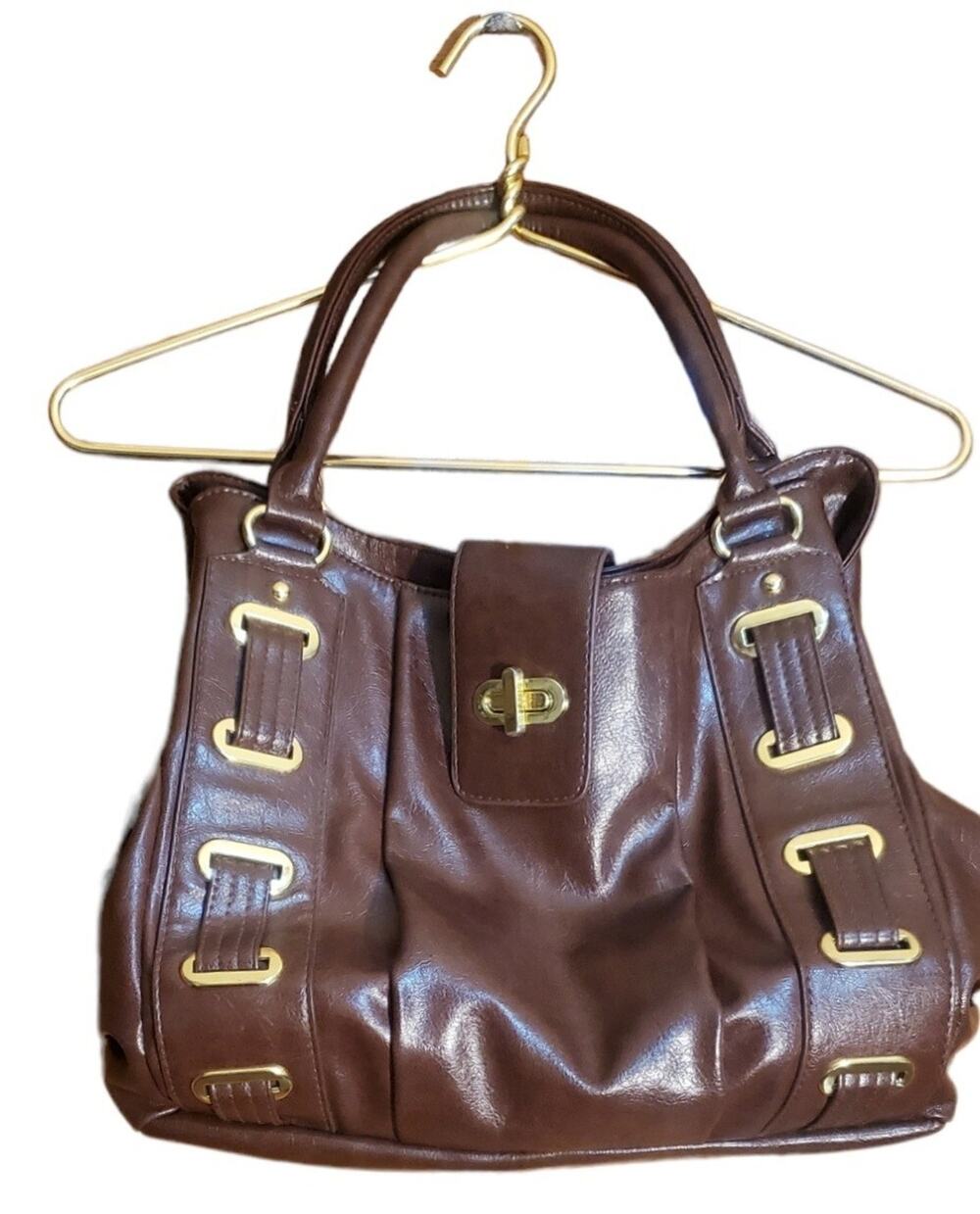 Braciano Large Faux Leather Tote Handbag Gold Hardware Boho Animal Print Lining